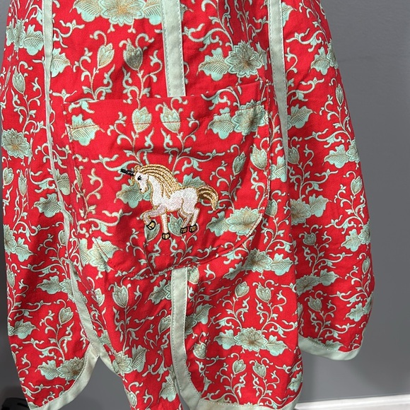 Vintage Teal and Red Floral Criss Cross Back Apron - Picture 4 of 10